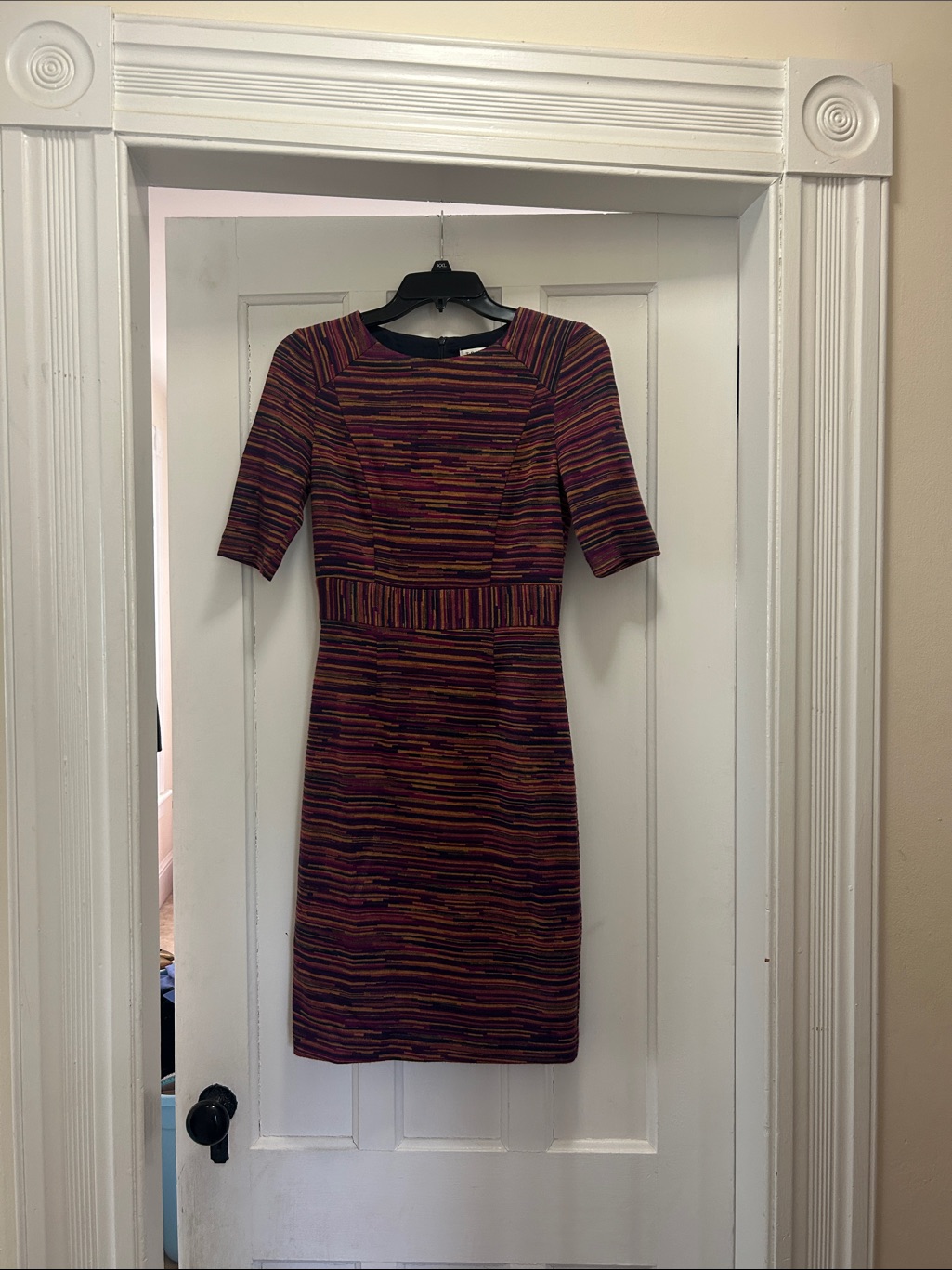 Trina Turk Burgundy Multi-Striped Midi Sheath Dress